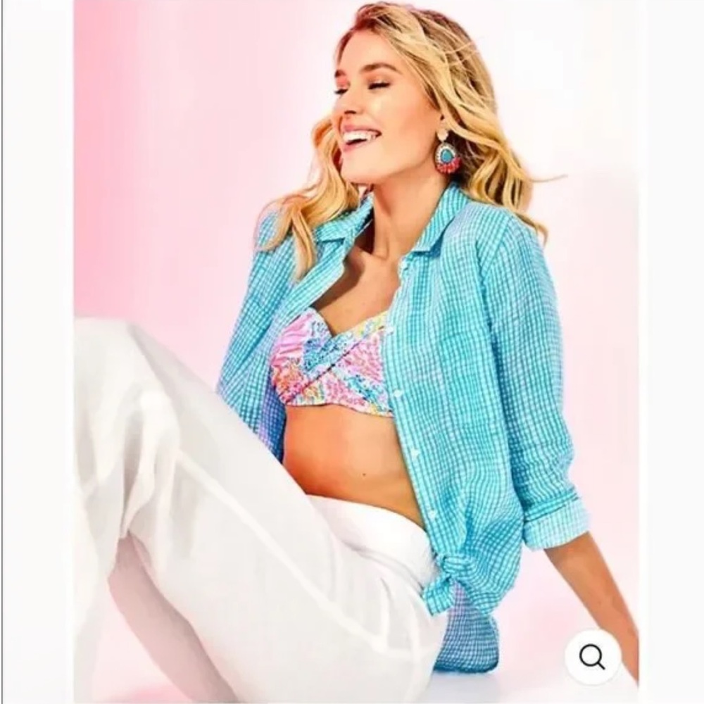 Lilly Pulitzer Sea View Linen Button Down Top Along
